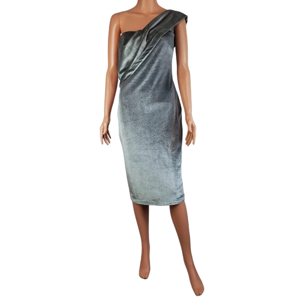 NWT Likely velvet pewter driggs strapless one shoulder midi dress gray size 4 - Picture 6 of 16